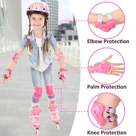 Knee Pads for Kids Protective Gear Set - Knee Pads, Elbow Pads, and Wrist Guards for Girls Boys Skating Skateboard Scooter, Bike, Cycling, Rollerblading, BMX (Pink)
