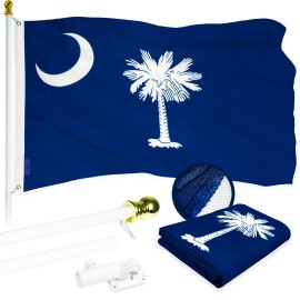 UD_G128 - 6 Feet Tangle Free Spinning Flagpole (White) South Carolina Flag Brass Grommets Embroidered 3x5 ft (Flag Included) Alu