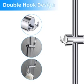 Acpetdr Shower Head Holder - Universal Adjustable Bracket for 18-25MM Slide Bars, ABS Plated Shower Holder with 2 Hooks, Bathroom Handheld Shower Mount, Detachable Slider Clamp