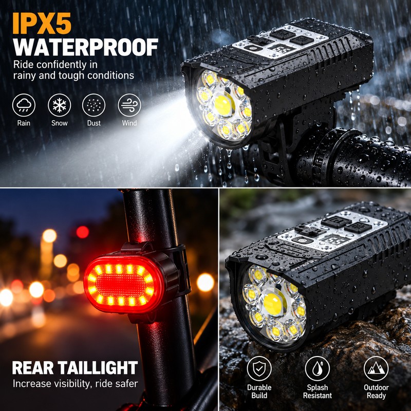 9 LED Bicycle Headlight & Rear Taillight Set – USB