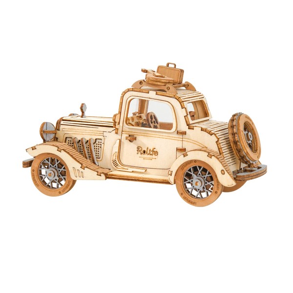 Rolife 3D Wooden Puzzle DIY Retro Model Car Wooden Model Kits for Adults to Build Construction Kits, Vintage Car