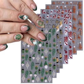 8 Sheets Christmas Nail Art Stickers 3D Self-Adhesive Cartoon Elk Nail Art Decal Snowflakes Cute Green Dwarf Design Nail Decoration Gift Light Ball Nail Art Supplies for Women Winter Festival Decor