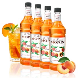 Monin - Peach Syrup, Fresh and Juicy Flavors, Great for Iced Teas, Lemonades, and Sodas, Non-GMO, Gluten-Free (1 Liter, 4-Pack)