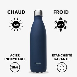Qwetch - Thermosflasche, Marineblau, 750 ml – 24 Stunden kalt und 12 Stunden warm – wasserdicht, BPA-frei & wiederverwendbar – Isolierflasche für Sport, Reisen, Büro