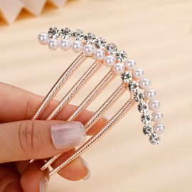 Aimimier Pearl Crystal French Hair Combs Vintage Rhinestone Long Teeth Hair Pins Dainty Hair Pieces Bridal Wedding Hair Accessories for Women and Girls(Style 4)