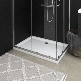 vidaXL Rectangular Shower Base Tray in High-Gloss White ABS, Fiberglass Reinforced, Scratch & Stain Resistant; Low Threshold Design, 27.6"x39.4"