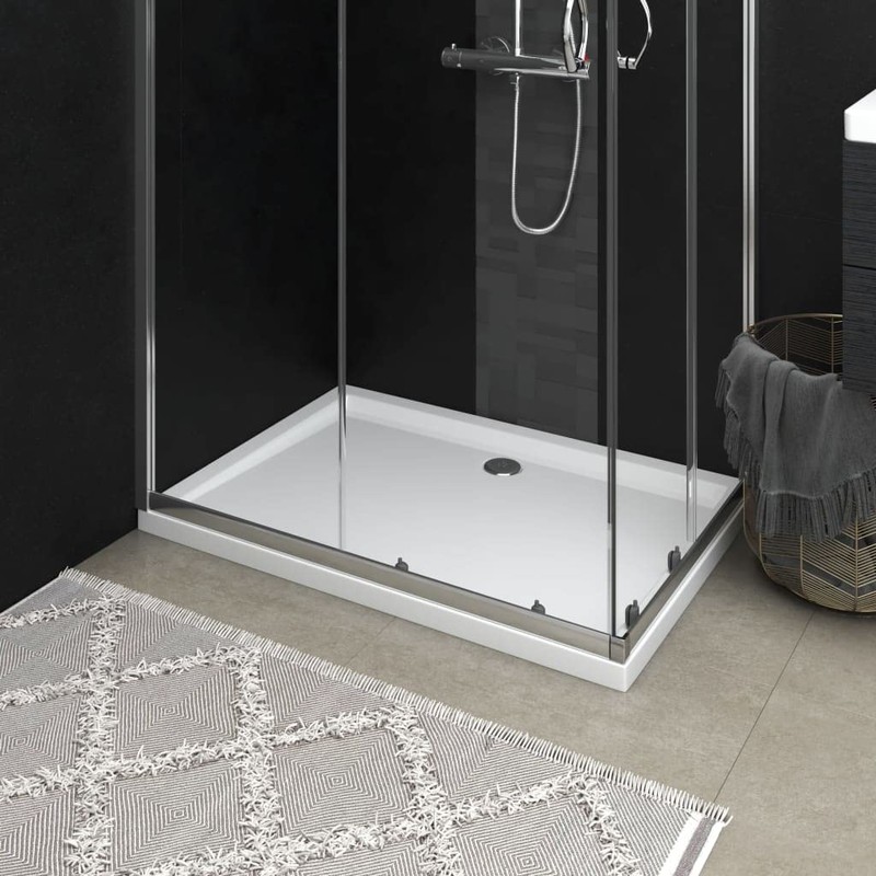 vidaXL Rectangular Shower Base Tray in High-Gloss White ABS, Fiberglass