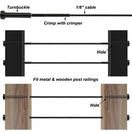 Toukioo Black Cable Railing Hardware Kit, for 1/8 Cable Railing System, for Metal & Wood Post, Stainless Steel Hidden Tensioner 20 Pcs