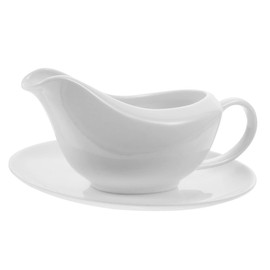 Ciieeo 1 Set Ceramic Gravy Pourer with Saucer Elegant Condiment Boat for Sauces Dressings More for Restaurants and Catering Services