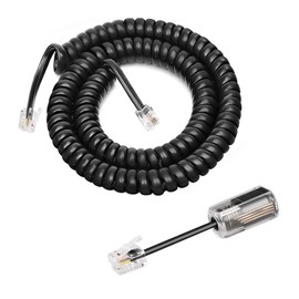 Uvital Telephone Handset Cord Detangler, 1 Pack Landline Handset Cord Cable 8Ft Uncoiled(1.2 Ft Coiled) and 1 Pack Anti-Tangle Telephone Cords Untangler 360 Degree Rotating Swivel Cords(Black)
