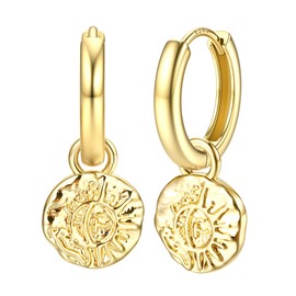 Dochais 14K Gold Plated S925 Sterling Silver Post Earrings Lightweight Drop Dangle Hoop Hypoallergenic Sleeping Earrings for Women girls, with Charm Coin, Pearl, Lightening, Star, Cross (Gold1)