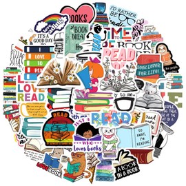 Book Stickers,50pcs Waterproof Vinyl Stickers Aesthetic Stickers Reading Stickers for Kindle Scrapbook Water Bottles Book Laptops Skateboard Guitar DIY