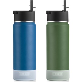 koodee 2 Pack Water Bottle 26 oz Stainless Steel Insulated Water Bottle With Straw Reusable BPA Free,Sports Water Bottle for Boys(Navy-Grass Green)