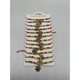 Trendy Red Thread Bracelet with Multicolor Turtle Pack of 12