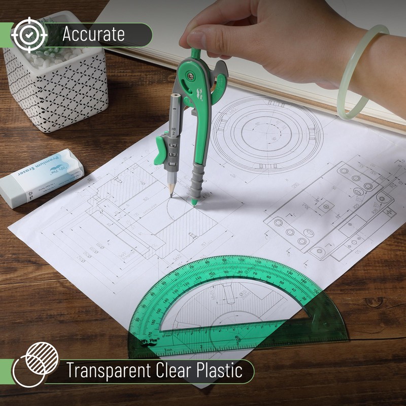 Mr. Pen- Compass and Protractor Set, Lush Garden Green, Compass
