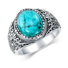 DOLIOX 12x10mm Genuine Turquoise Rings for Men, Sterling Silver Native American Gem Oval Thumb Ring for Dad Father Jewelry Gift for him,Anillos De Hombre, Men's Ring for Gift for Men, Size 8