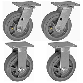 IconCasterWheels 6" Heavy Duty Casters | Mirage Rubber Wheels | Set of 2 Swivel Top Plate & 2 Rigid Top Plate | Load Capacity 500 LB per, 2000 Capacity per Set (Gray)