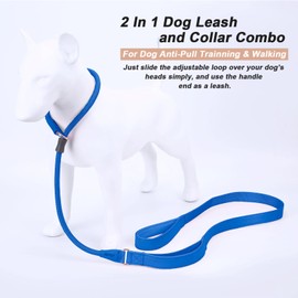 Slip Lead Dog Leash, Dog Training Leash with Double Handle, Soft Leather Nylon Slip Leash and Collar, Heavy Duty Rope Dog Lead, No Pull Walking Leash for Small Medium Large Puppy Dogs 6ft Dark Blue
