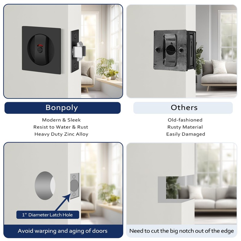 Bonpoly 3 Pack Black Pocket Door Lock, Pocket Door Privacy