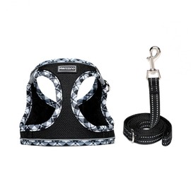 Mercano Soft Mesh Dog Harness and Leash Set, No-Chock Step-in Reflective Breathable Lightweight Escape Proof Vest Harnesses with Safety Buckle for Small Dogs, Cats (Black White, M)