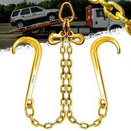 YATOINTO G80 J Hook Tow Chain, Towing V Bridle with 15" J-Hooks & 5/16" Grab Hooks, 2ft Legs, Adjustable Transport Chain for Flatbed/Wrecker/Rollback, WLL 4,900 lbs per Leg