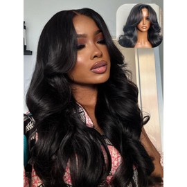 YIROO 13X4 HD Pre Everything Real Scalp Wig Glueless Body Wave Lace Frontal Human Hair Wigs Loose Body Wave with Face Framing Curtain Bangs Pre Plucked Pre Cut Bleached Knots Wig 180% Density 22Inch