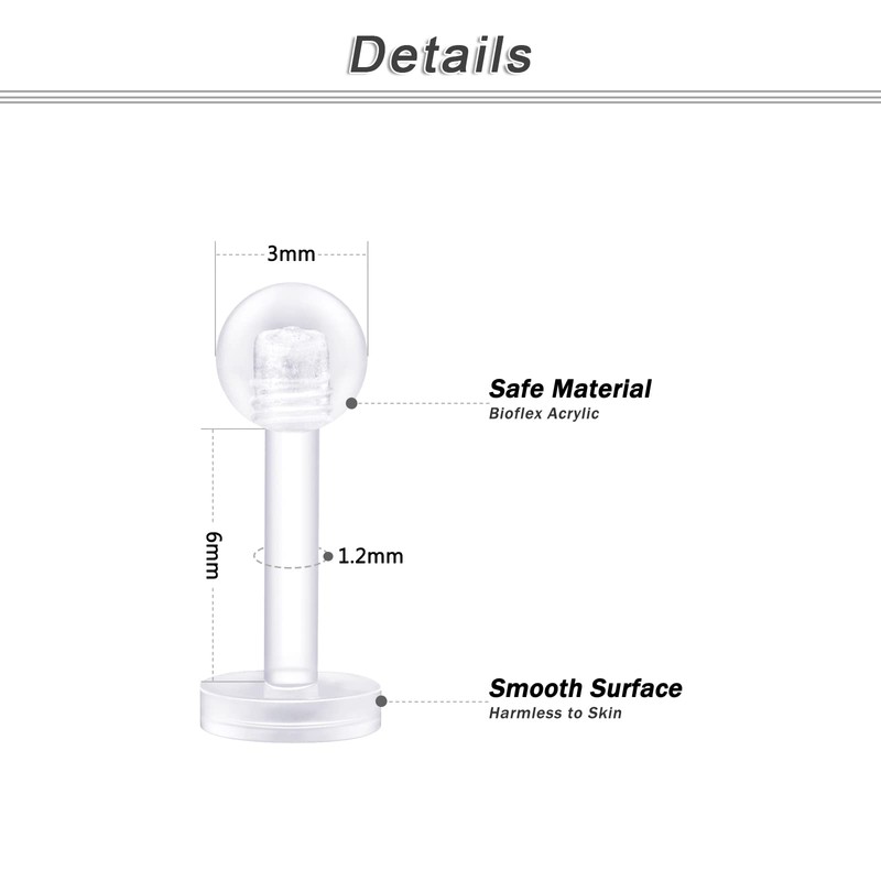 Crdifu 20 Plastic Lip Piercing Labret Stud Retainers Flexible Plastic