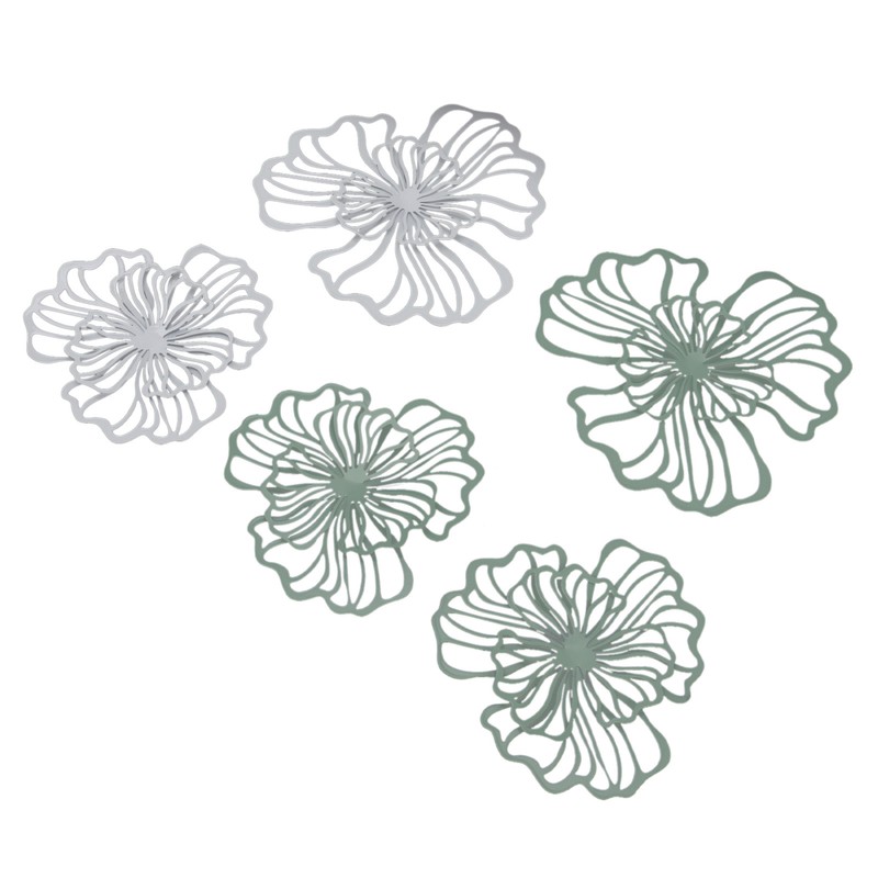 5PCS Metal Flower Wall Decor Iron Wall Art White Green