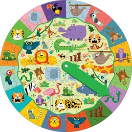 Parragon Zoo Hullabaloo Explore & Find 72 Piece Round Jigsaw Puzzle for Kids Ages 3 and Up: includes Colorful Animal Illustrations and a Spinner for Extra Fun with a Search and Find Game