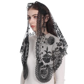 Bozidol Catholic Church Veil for Women Religious Chapel Embroidery Lace Scarf Spanish Christian Mass Funeral Veil (Black)