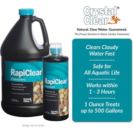 CrystalClear RapiClear Liquid Pond Flocculant for Outdoor Water Gardens, Fountains & Ponds, Natural Clarity Solution, Fish, Plant & Pet Safe, 1 Gallon