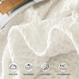 PHF Ultra Soft Waffle Weave Throw Blanket 50"x 60"- Washed Lightweight Breathable Summer Cozy Woven Blanket - Great for Couch Bed Sofa Home Car - Cream White