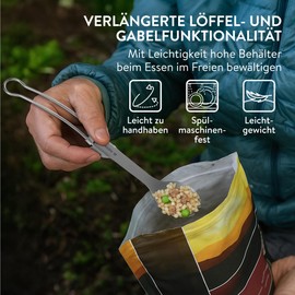 Navaris Titan Göffel mit langem Griff - Essbesteck Löffel klappbar aus Titan und Edelstahl - Camping Outdoor Spork Besteck zum Ausklappen