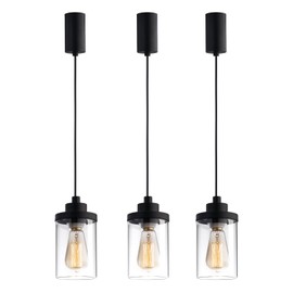 mirrea H Type Cord Adjustable Black Track Lighting Pendant with Clear Glass Shade Pack of 3