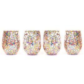 Wild Eye Designs Double Wall Insulated Wine Borosilicate Glass, Rainbow Confetti Set of 4pcs Small 13 fl oz