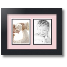 ArtToFrames Collage Photo Frame Double Mat with 2-3.5x5 inch Openings with Black Frame and Hollyhock Top Mat