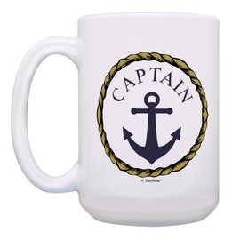 ThisWear Captain First Mate Couples Sailing Nautical Boat Decor 2 Pack 15oz Ceramic Coffee Mugs Set Nautical Classic