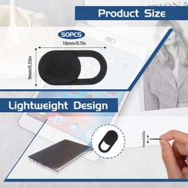 JJUNW 50 Pcs Webcam Cover Slide, 0.023 Inch Ultra-Thin Universal Laptop Camera Cover Slide Webcam Cover for Laptop, Computer(Black)