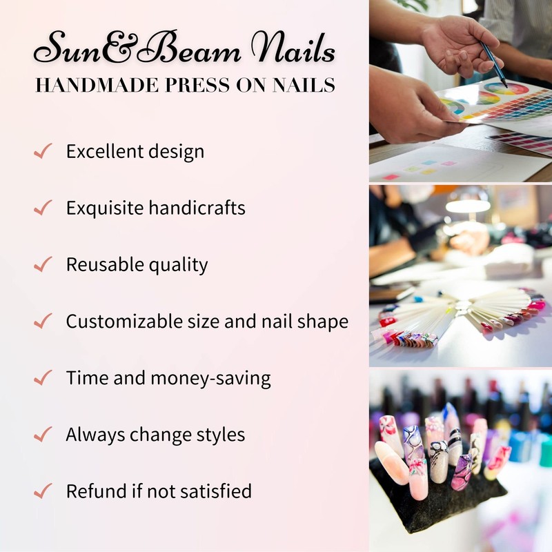 Sun&Beam Nails Handmade Nail Tips, Medium, Almond, Red, Ruby, False