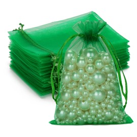 G2PLUS Green Organza Bags, 10 x 15 cm Gift Organza Bags, Pack of 50 Organza Bags with Drawstring, Wedding Candy Bag, Jewellery Bag, Gift Bag