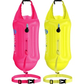 Soulchen 2 Pack Swim Buoy for Open Water, 20l Safety Float Waterproof Dry Storage Bag High Visibility Swimming Bubble with Shockproof Protection Rest Handle for Triathletes Kayakers (Rose Red, Yellow)