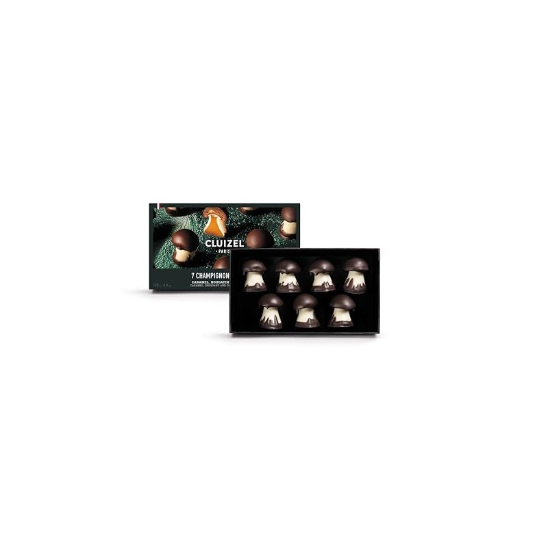Cluizel Champignon Chocolate Mushrooms, 7 Count, Caramel and Nougatine Filled