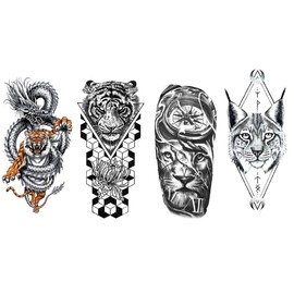 Lion Tattoos Lynx Tattoos Tiger Tattoos Fake Tattoos 4 Sheets Men Tattoos Wild 4