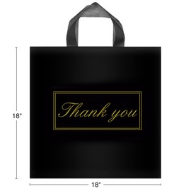 Odseciran 100 Pcs Black Thank You Bags for Small Business, Boutique Bag with Handle, Plastic Shopping Merchandise Return Gift Supplies 15x12 Inch