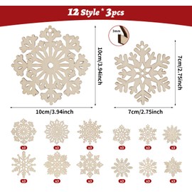 ilauke 36PCS Christmas Wooden Ornaments, Wooden Snowflake Embellishments Christmas Tree Hanging Ornaments Wood Snowflake for DIY Crafting Christmas Party and Home Decor