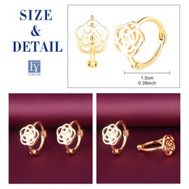 Yumilok Women's Earrings Hollow Camellia Flower Rose Hoop Earrings Small 925 Sterling Silver Huggie Piercings For Women, Sterling Silver