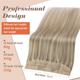 Sunny Hair Wire Hair Extensions Human Hair Invisible Wire Hair Extensions for Women Straight Hidden Hair Extensions with Adjustable Line Ash Blonde Highlights Golden Blonde 20Inch