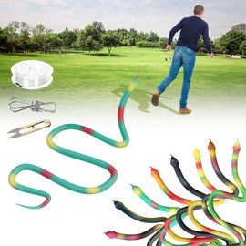 Chfory Snake Prank with String Clip, DIY Golf Snake Prank, Realistic Looking Snake Toy, Prank Prop for Teasing Friends, Rubber Snake Prank, Fake Snake Tricky Gag Gift (Dark Green+Red+Yellow)