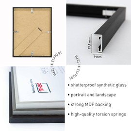DEHA Design Tribeca Photo Frame 4x6, Set of 3, Aluminium Picture Frame 10x15cm, Black Photo Frame with Protective Acrylic Glazing and Push and Turn Clips - Brushed Frosted Black