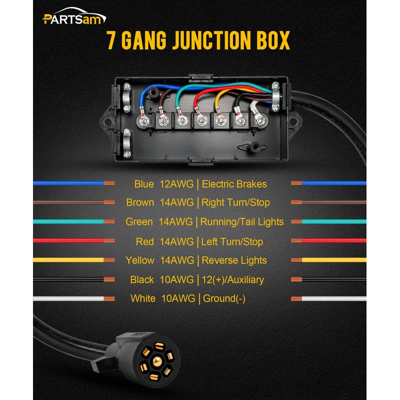 PARTSam 7 Way Trailer Wiring Harness Kit 8ft Trailer Cord